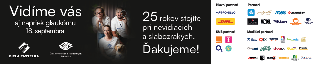 Biela pastelka 2026 - Vidíme vás aj napriek glaukómu 18. septembra, 25 rokov stojíme pri nevidiacich a slabozrakých. Ďakujeme.