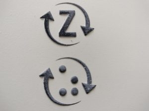 Na obrázku je reliéfnou grafikou vytlačené "Z" spolu so šípkami, čo je symbol vratnej fľaše. Tento symbol je vytvorený aj v brailovom písme.