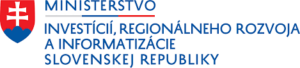 Logo partnera: Ministerstvo investícií, regionálneho rozvoja a informatizácie SR doplnené o štátny znak vľavo. Slovo ministerstvo je podčiarknuté bielo-modro-červenou líniou.