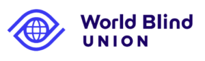 Logo WBU - obsahuje text World Blind Union a k tomu grafiku oka, ktoré má vo vnútri jednoduchú hviezdicu symbolizujúcu svet